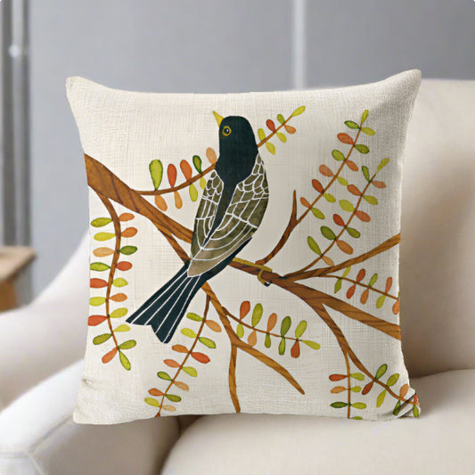 Black Bird On the Branch Pillow Cover