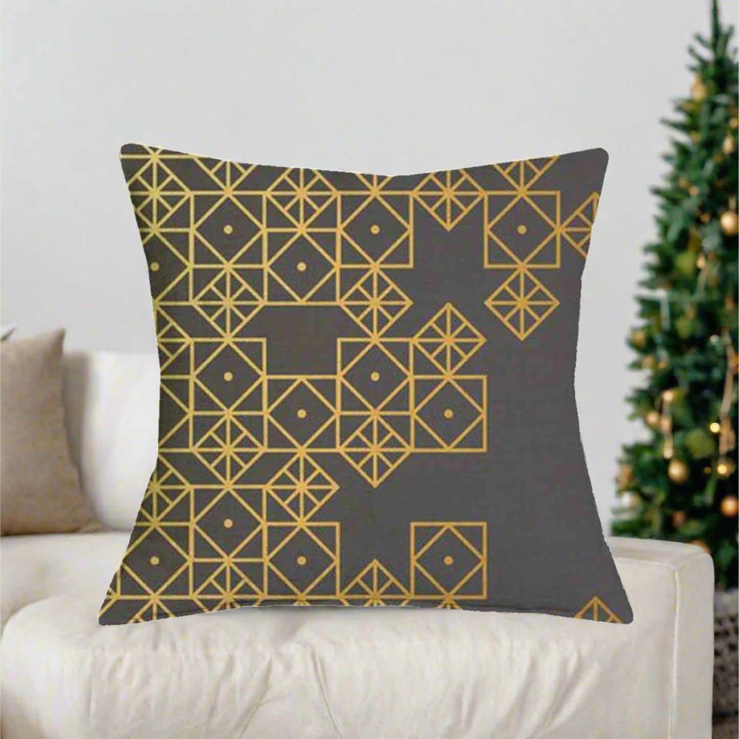 Black and Gold Geometric Graphic Pattern Pillow Cover