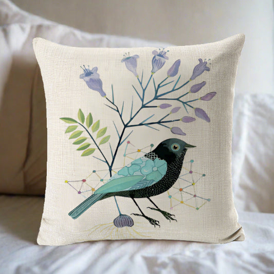 Blue Bird With Purple Flowers Pillowcase