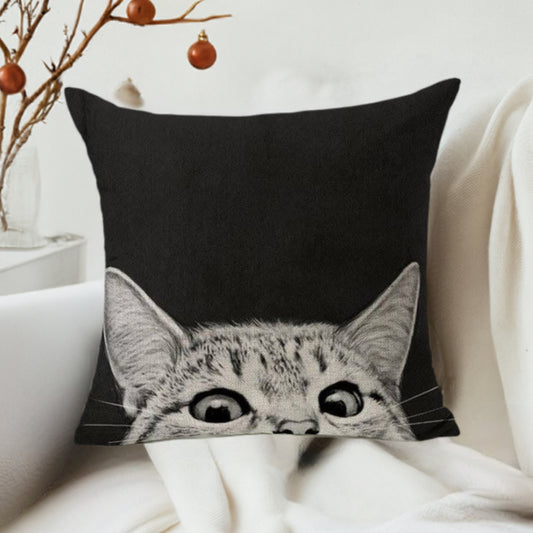 Cat Peeking Black Decorative Pillowcase