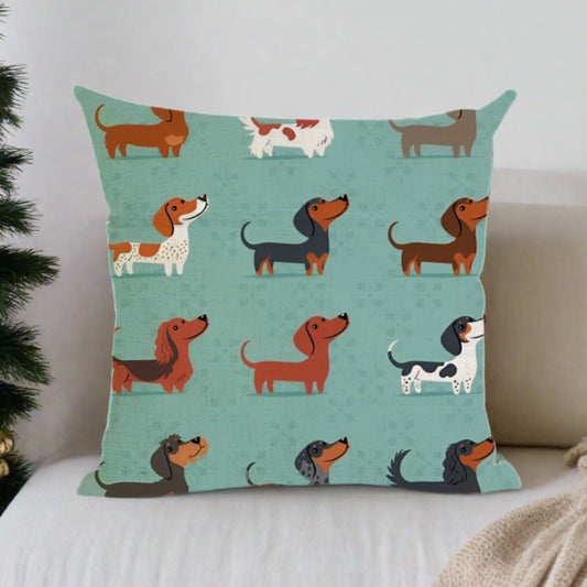 Christmas Dachshund Wiener Dog - Green Pillow Cover