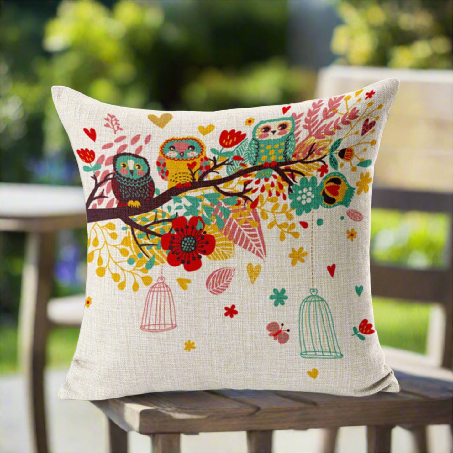 Colorful Bird Owl Cage With Flowers Pillowcase