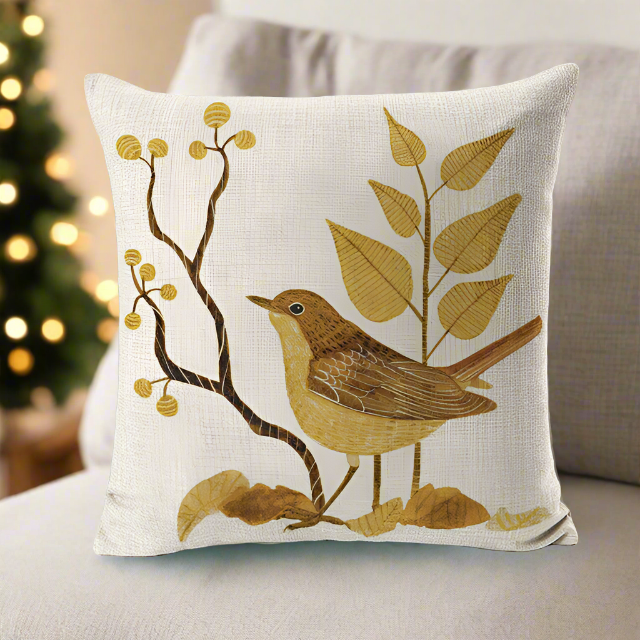 Cute Vintage Yellow Bird With Yellow Leaves Pillowcase