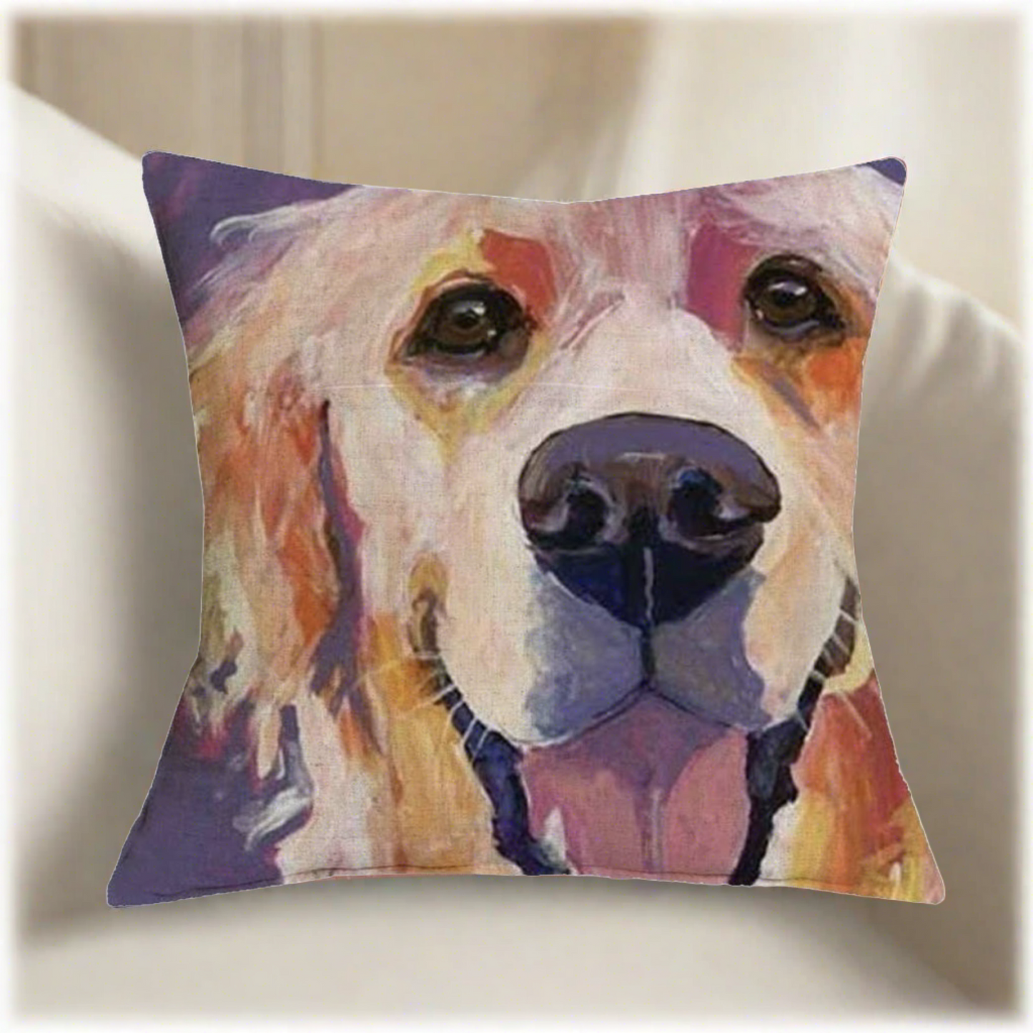 Purple Happy Golden Retriever Pillow Cover
