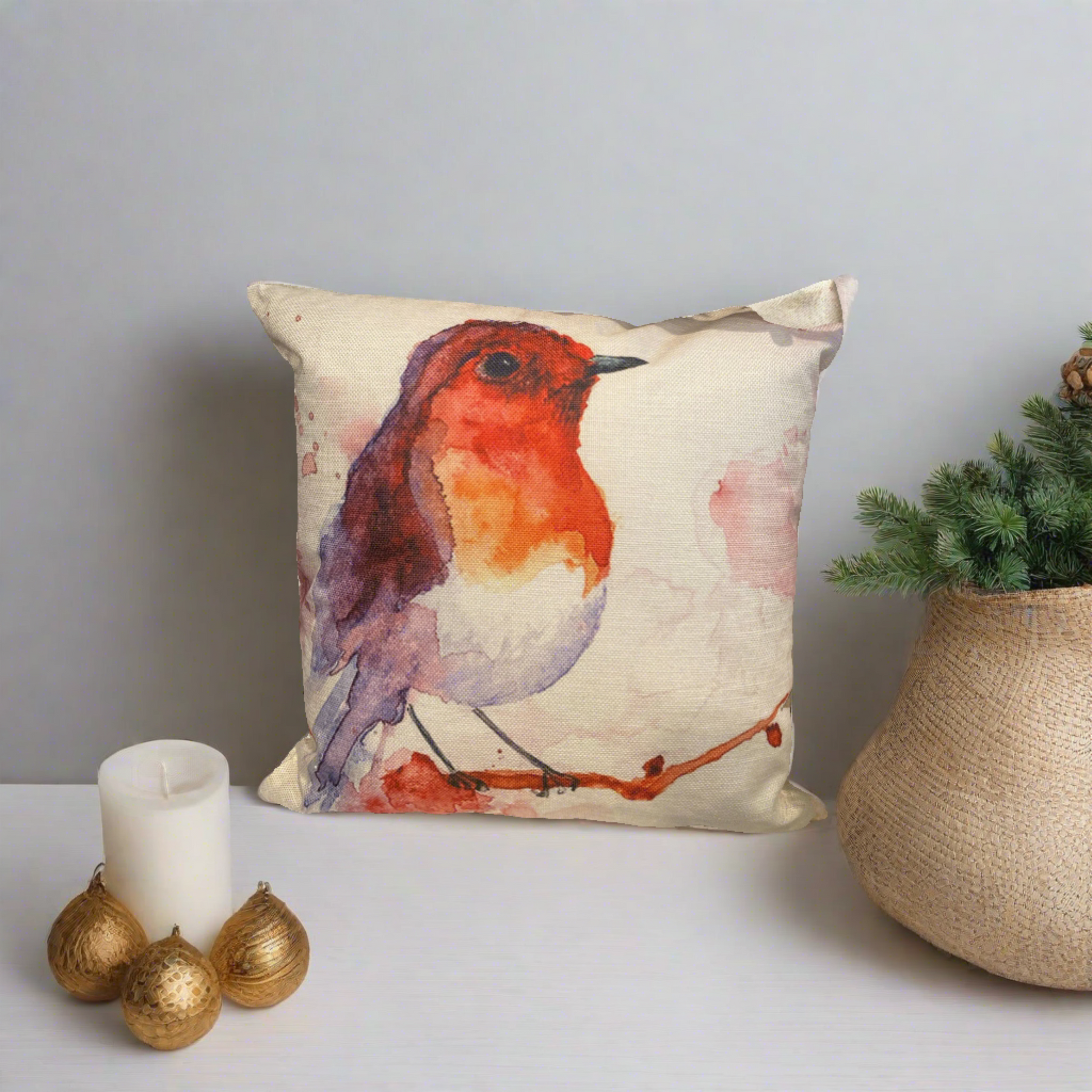 Cute Red Bird Painting Decorative Throw Pillow Cover