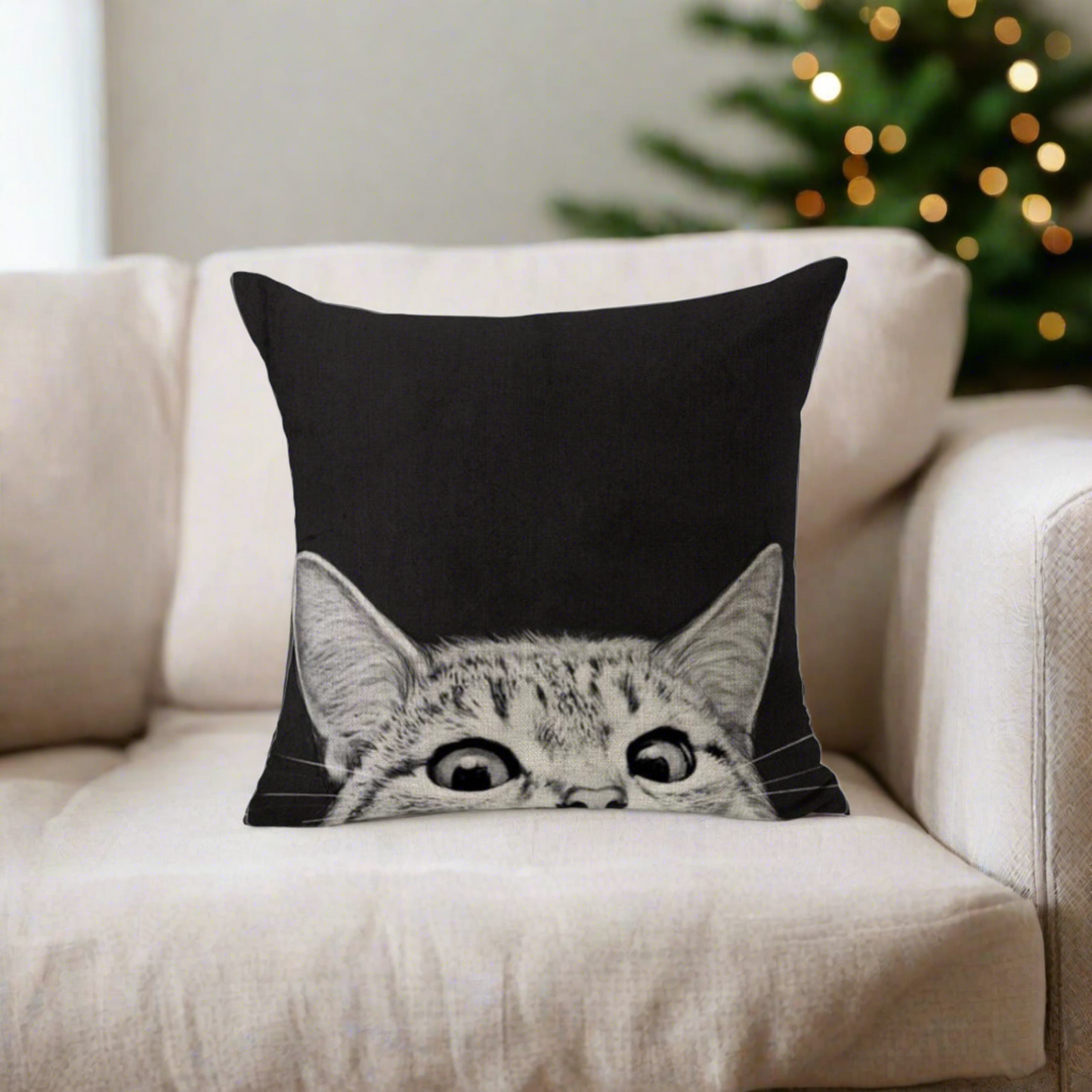Cat Peeking Black Decorative Pillowcase | Throw Pillow Cover