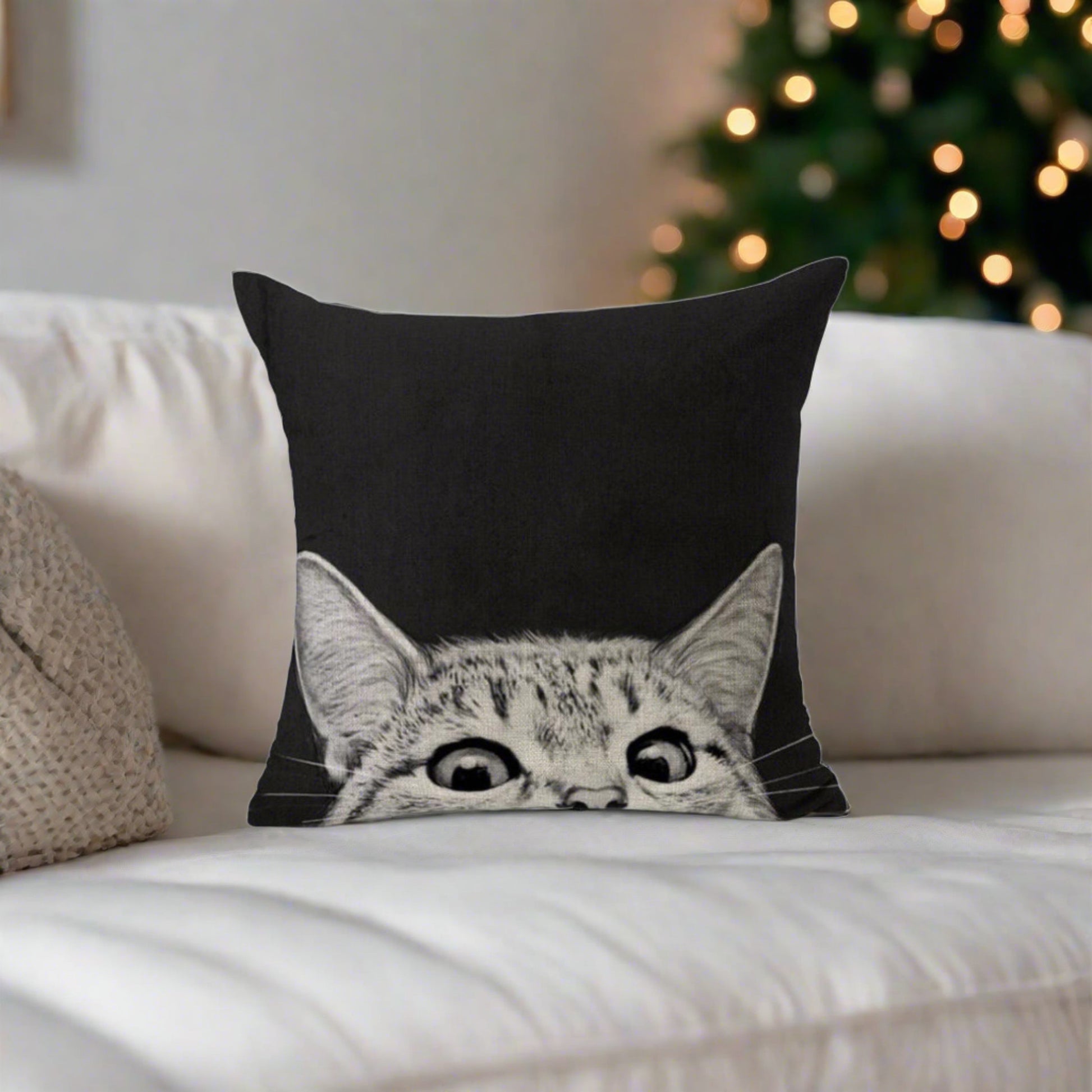 Cat Peeking Black Decorative Pillowcase | Throw Pillow Cover