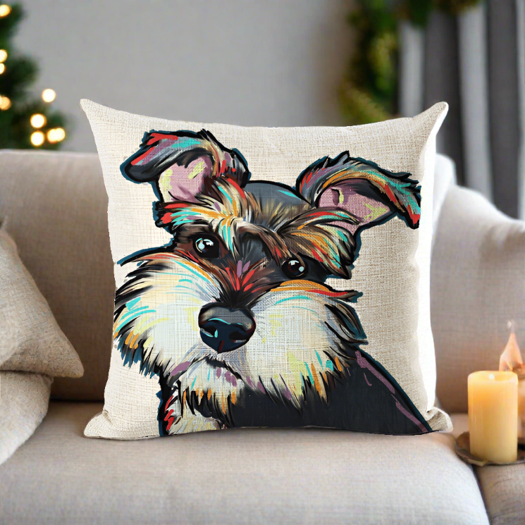 Schnauzer Dog Portrait Pillow Cover