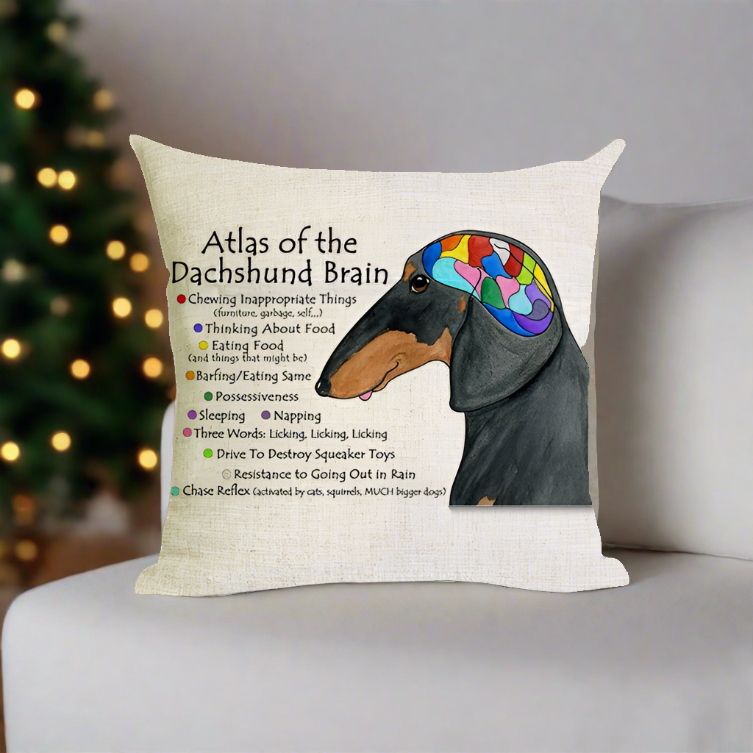 Christmas Atlas of the Dachshund Brain Pillow Cover | Wiener Dog Pillow