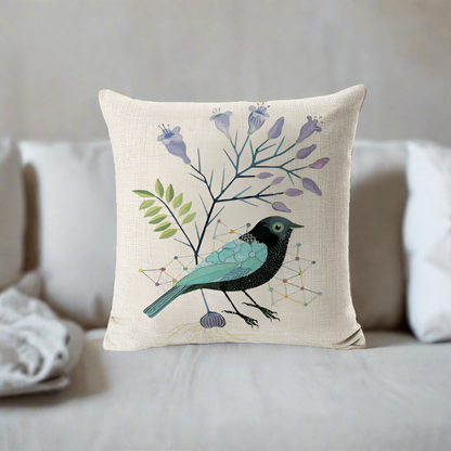 Blue Bird With Purple Flowers Pillowcase | Throw Pillow Cover
