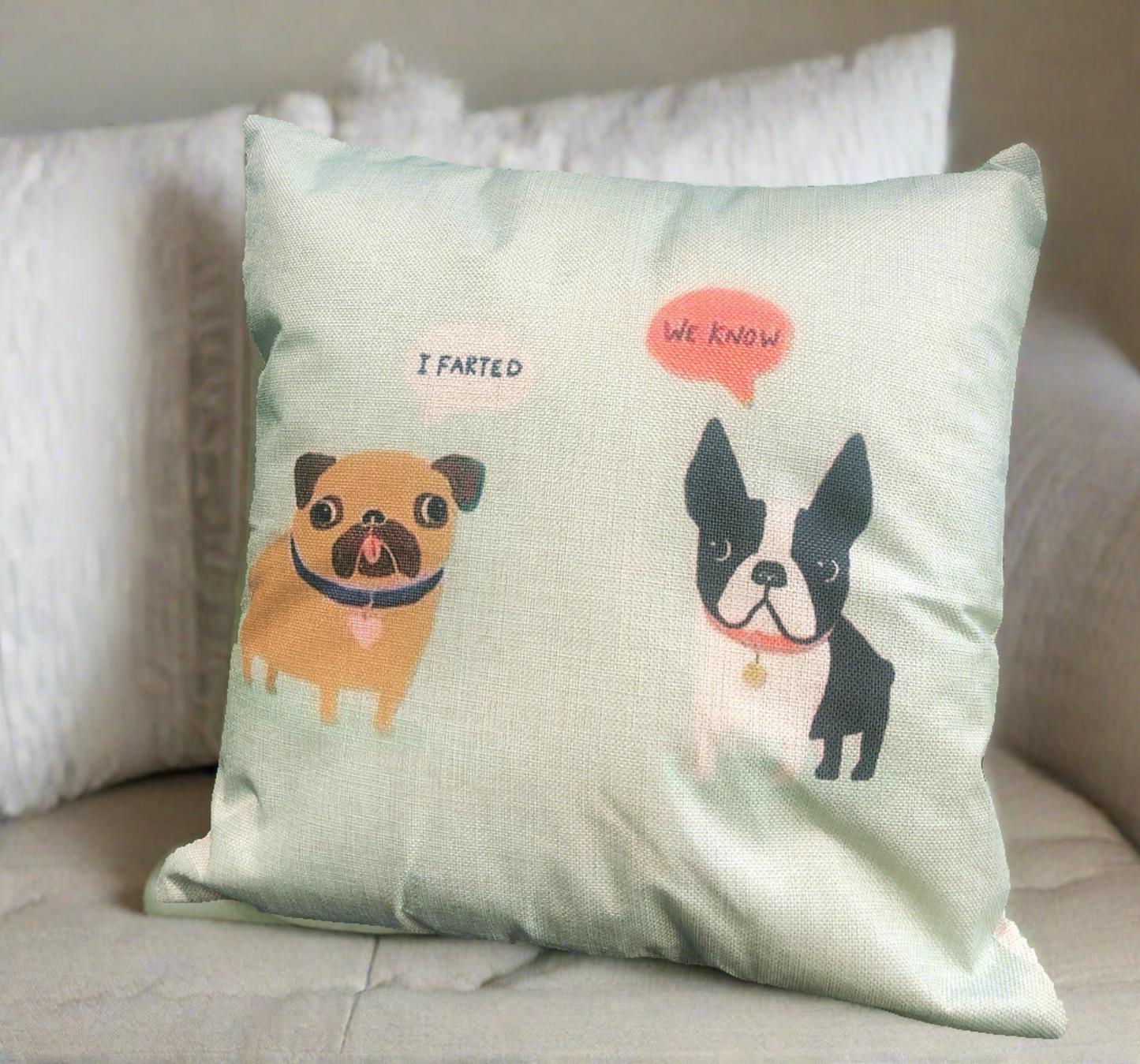 Pug I Farted With Frenchie Funny Quote Throw Pillow Cover