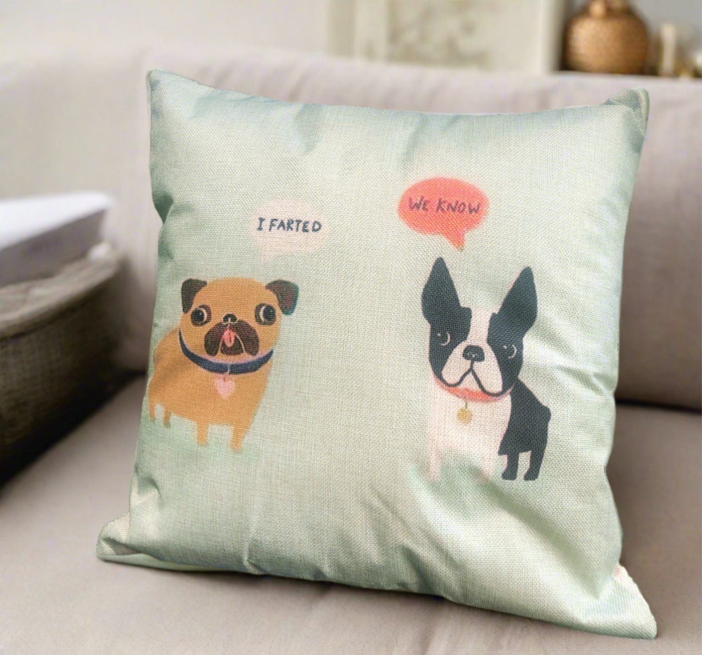 Pug I Farted With Frenchie Funny Quote Throw Pillow Cover