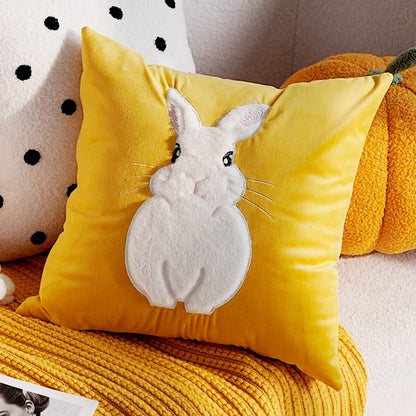 Embroidery Yellow Rabbit Throw Pillow Cover