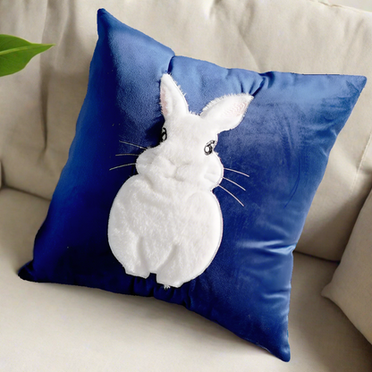 Embroidery Blue Rabbit Throw Pillow Cover