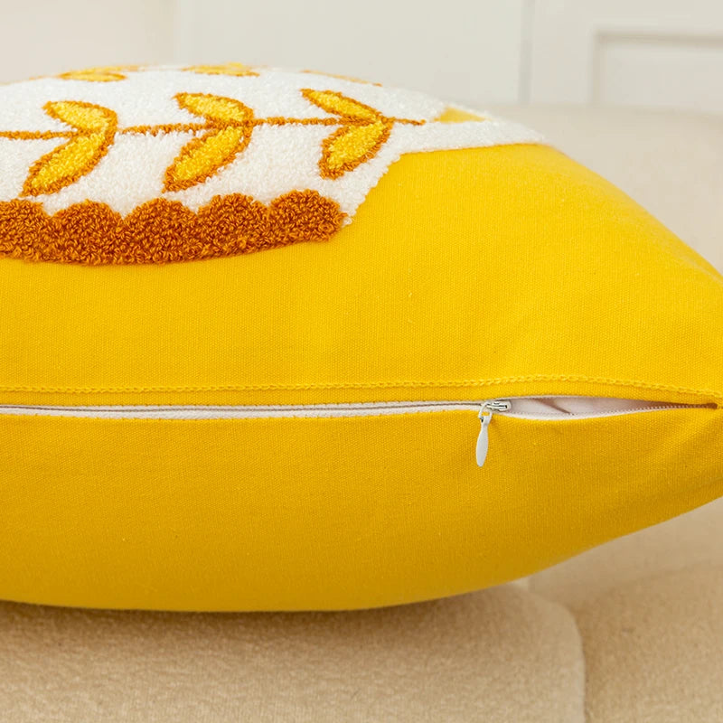 Yellow Vase Embroidery Flower Throw Pillow Cover