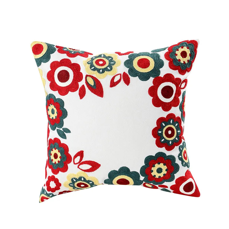 Embroidery Wild Flower Throw Pillow Cover