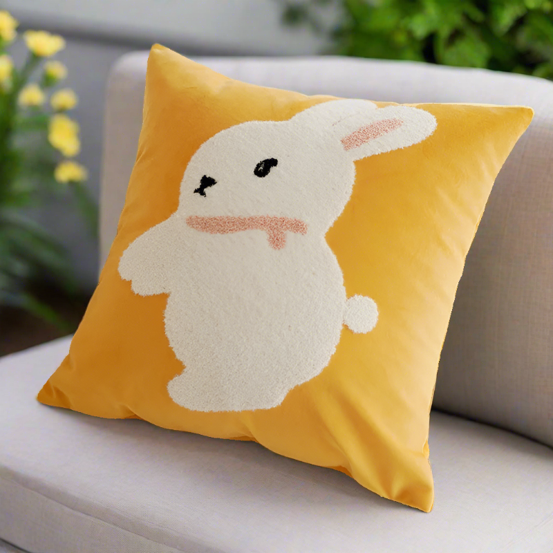 Embroidery Blue Rabbit Throw Pillow Cover