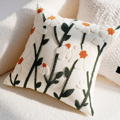 Embroidery White Daisy Flower Throw Pillow Covers