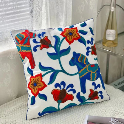 Embroidery Wild Flower Throw Pillow Cover