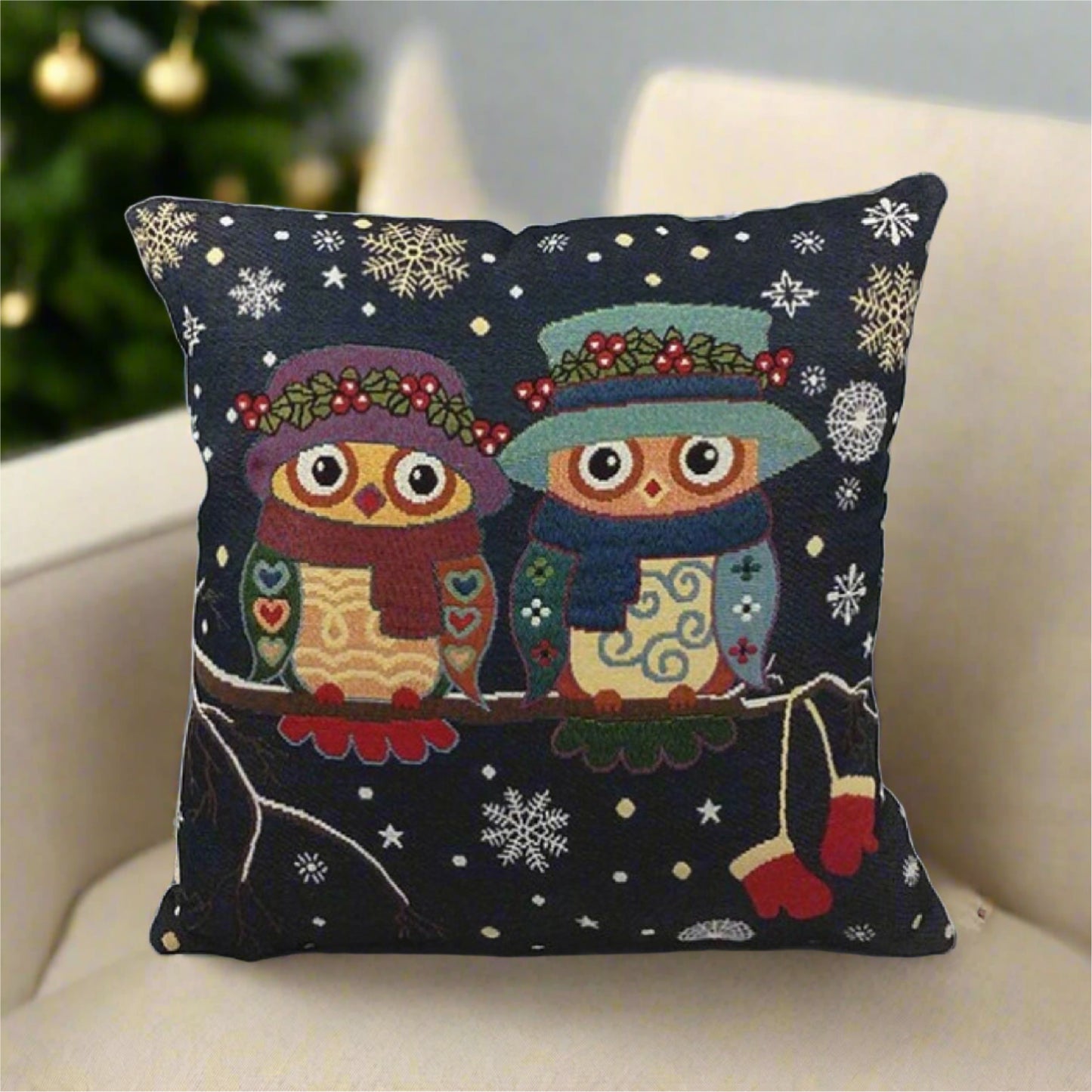 Vintage Graphic Owl Dark Blue Pillow Cover