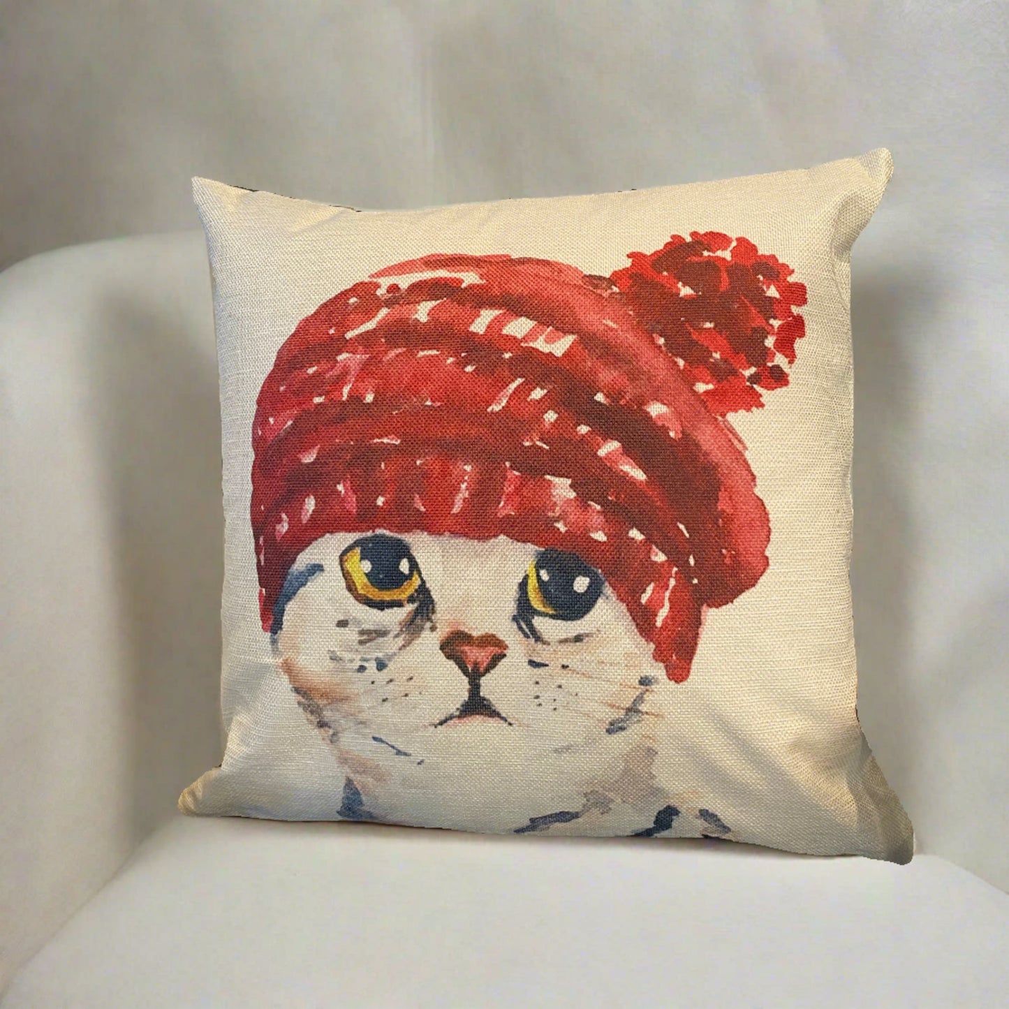 Lovely Tabby Cat With Red Hat Throw Pillow Cover