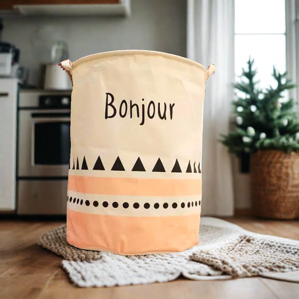 Bonjour Pink And Natural Waterproof Foldable Laundry Basket