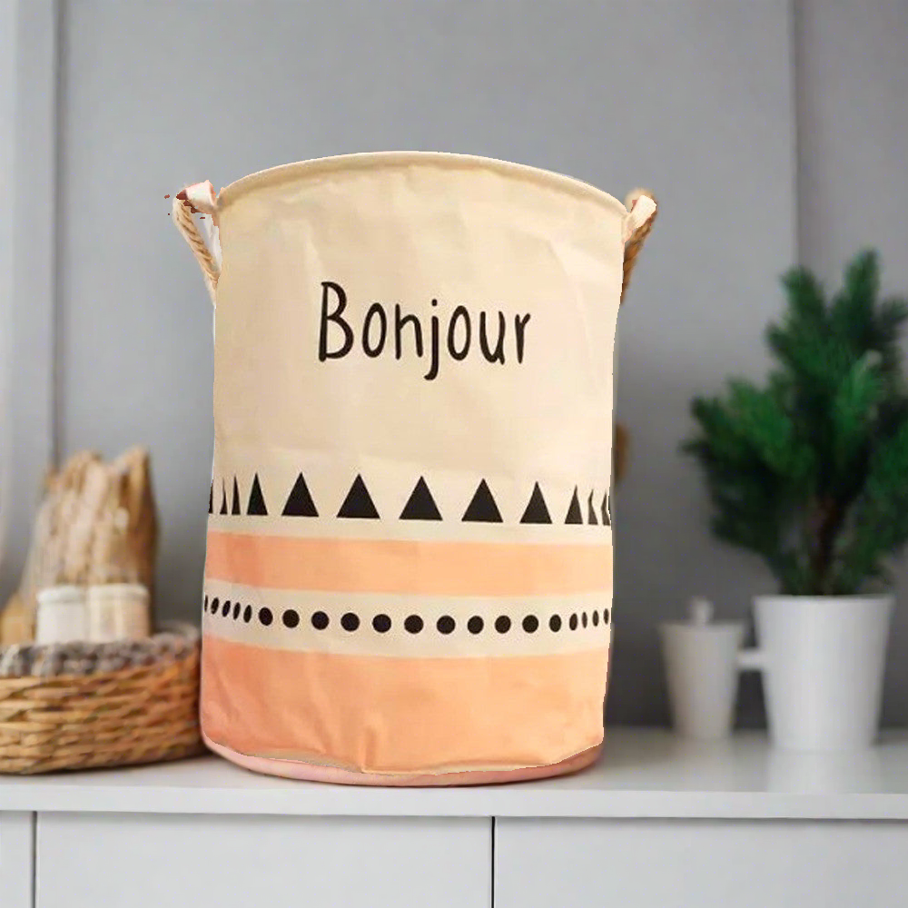 Bonjour Pink And Natural Waterproof Foldable Laundry Basket