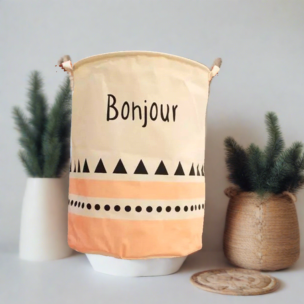 Bonjour Pink And Natural Waterproof Foldable Laundry Basket