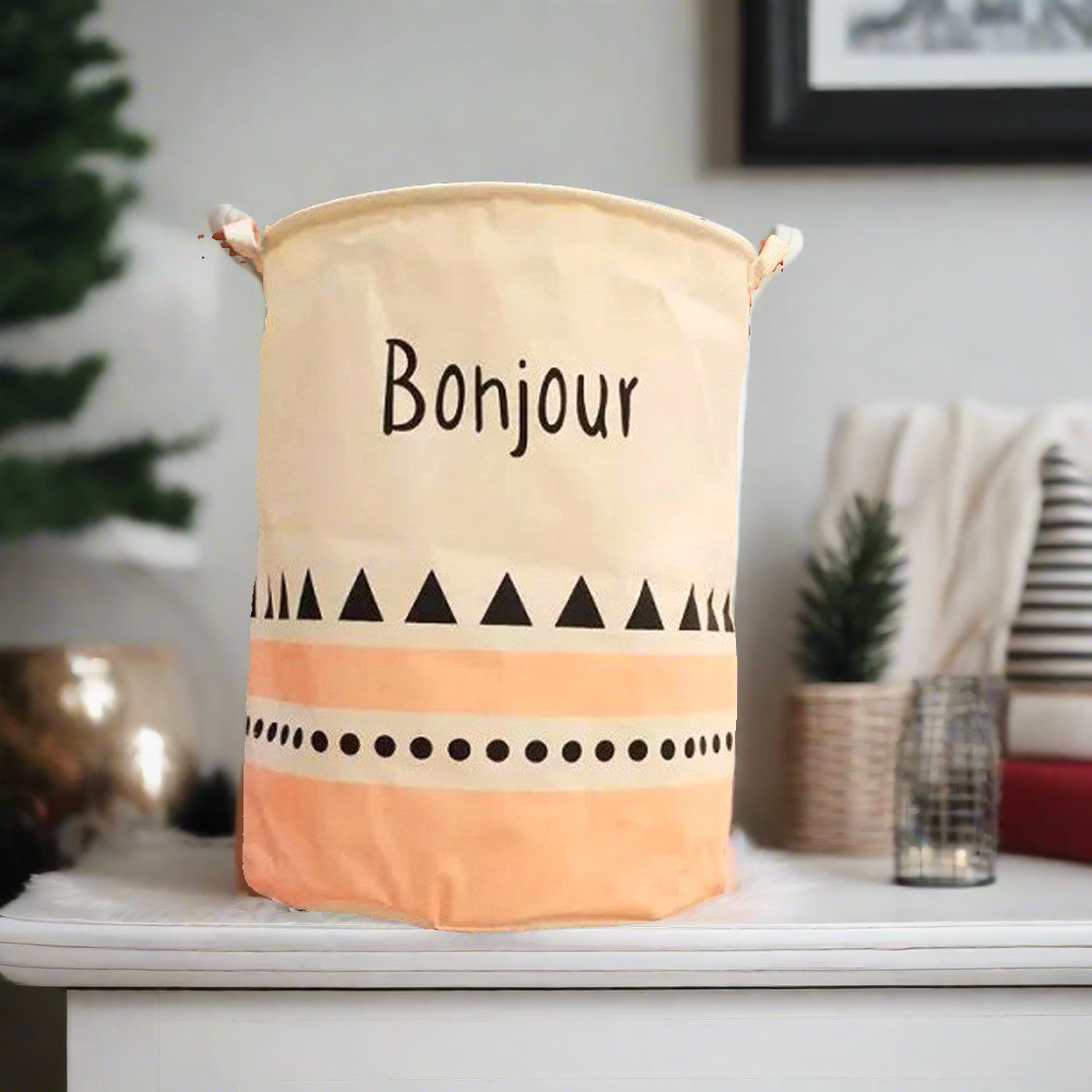 Bonjour Pink And Natural Waterproof Foldable Laundry Basket