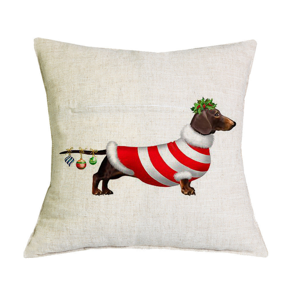 Christmas Dachshund - Red White Shirt Pillow Cover