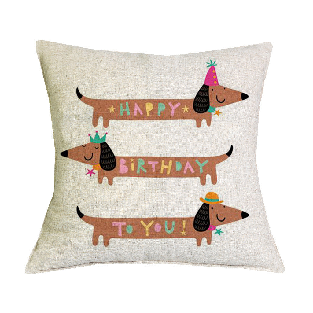 Dachshund - Three Puppies Happy Birthday Pillow Cover