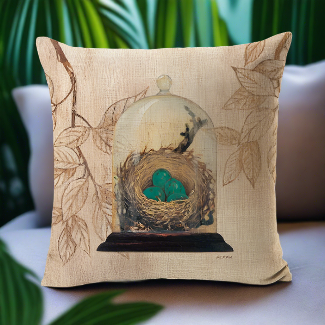 Bird Nest Vintage Throw Pillow Cover | Pillowcase