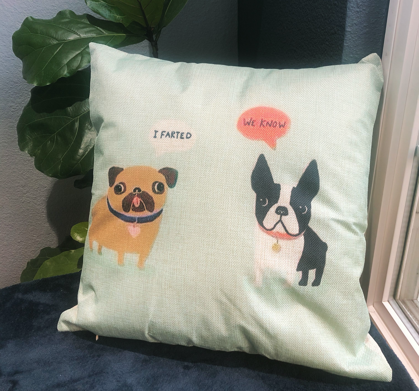 Pug I Farted With Frenchie Funny Quote Throw Pillow Cover