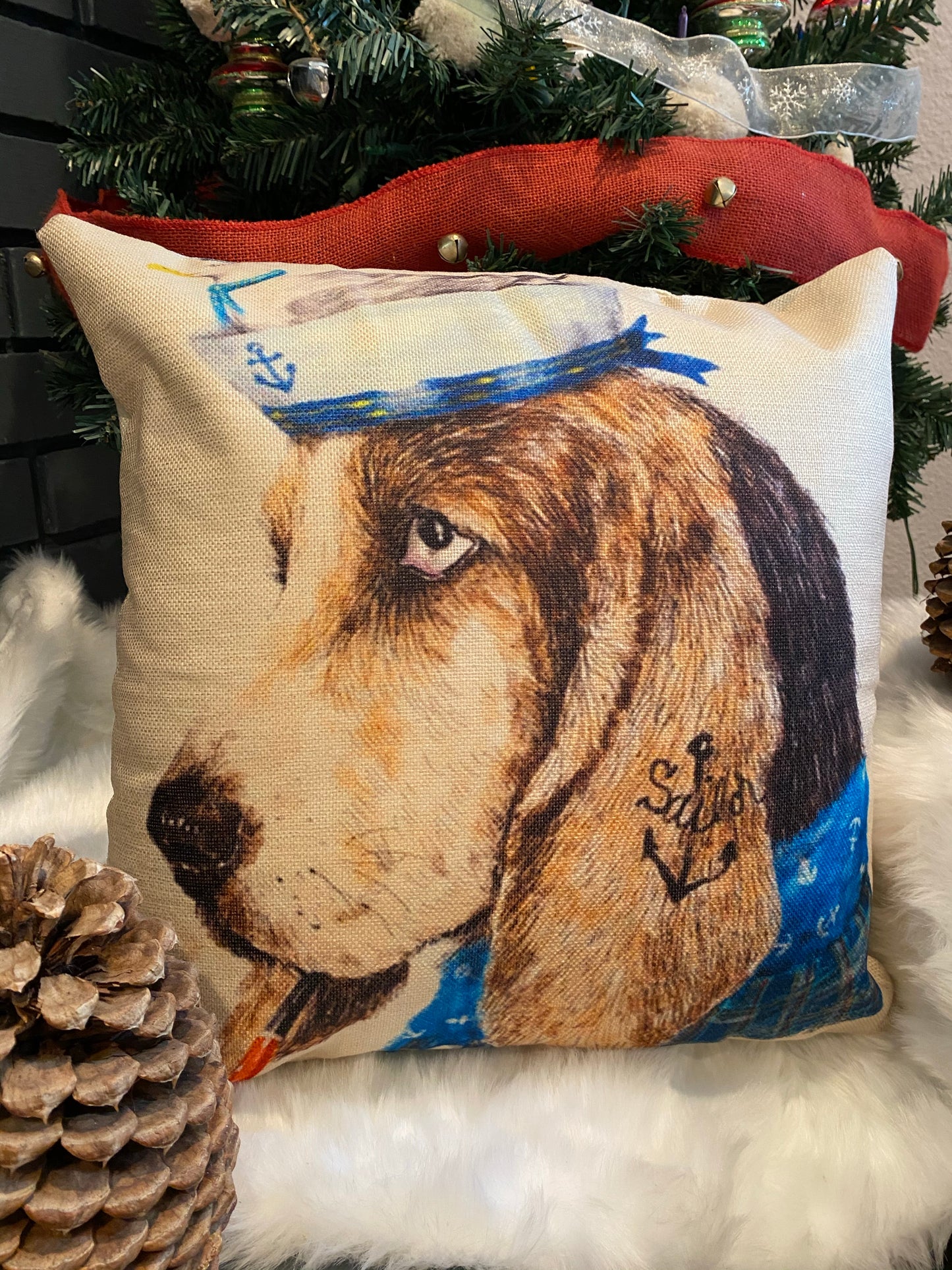 Basset Hound Sailor with Pipe and Blue Shirt Pillowcase | Hush Puppies Pillows