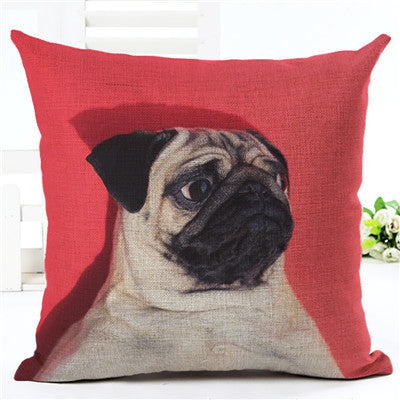 Pug Dog Red Pillow Cover