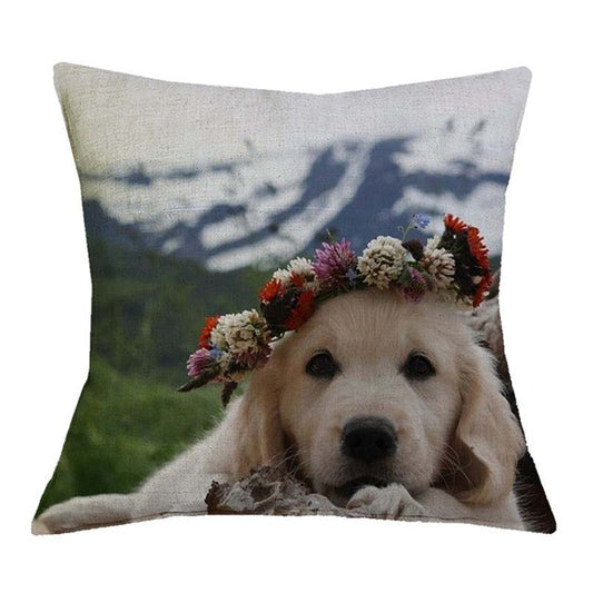 Golden Retriever Flower with Snow Mountain Pillow Covers