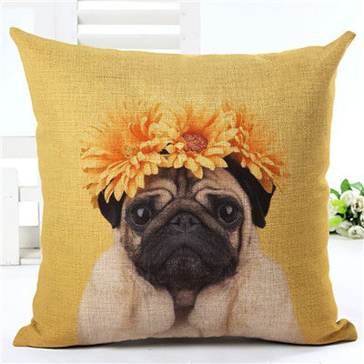 Pug Home Yellow Flower Decorative Pillow Cover