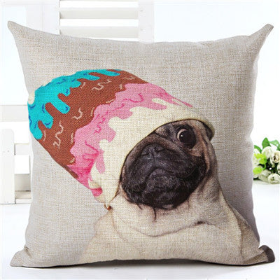 Pug Home Meting Ice Cream Decorative Pillow Cover