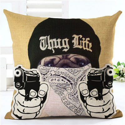 Pug Home Yellow With Gun Decorative Pillow Cover