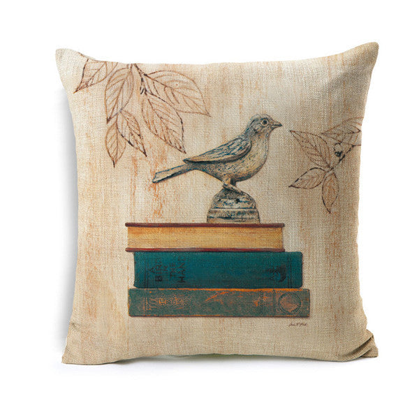 Bird Vintage With Books Pillow Cover