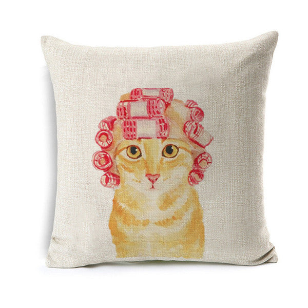 Funny Orange Tabby Cat With Pink Throw Pillow Cover