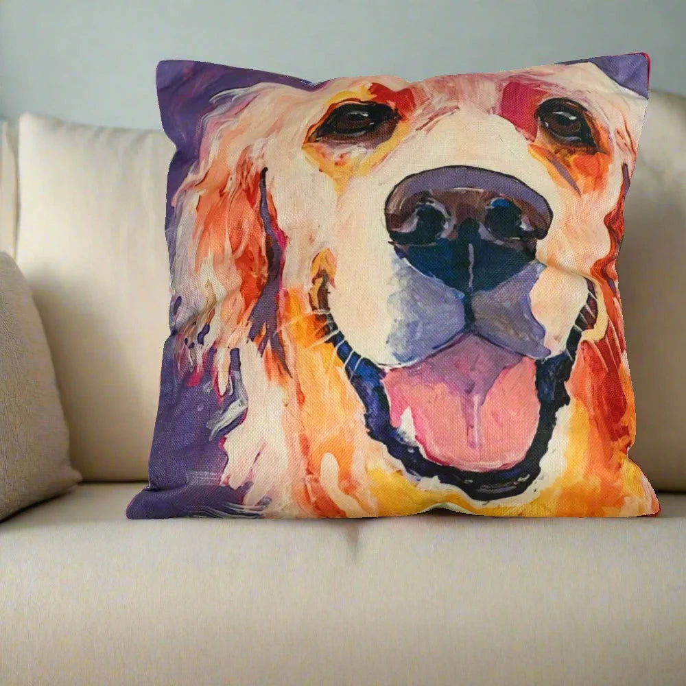Purple Happy Golden Retriever Pillow Cover