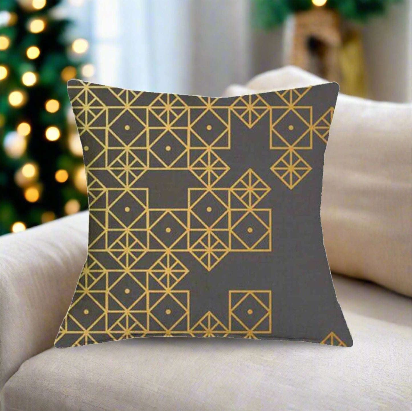 Black and Gold Geometric Graphic Pattern Pillow Cover