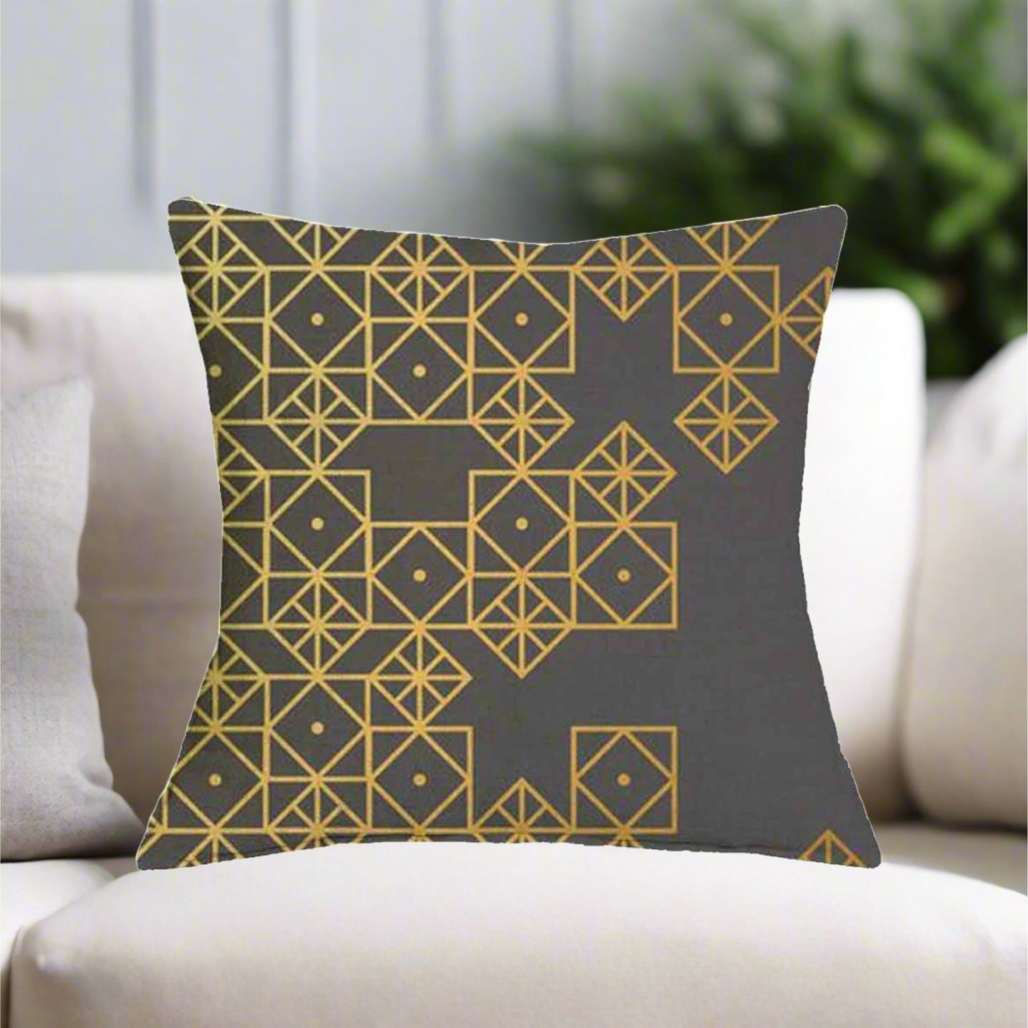 Black and Gold Geometric Graphic Pattern Pillow Cover