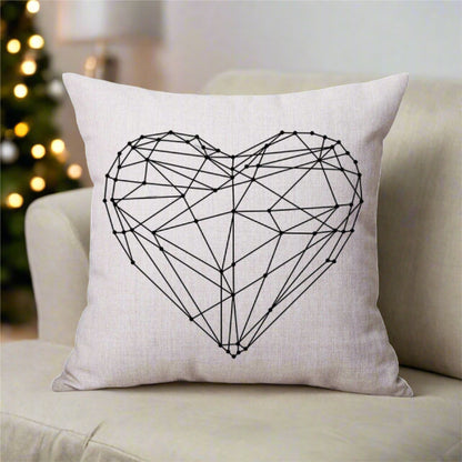 Black and White Heart Pattern White Pillowcase