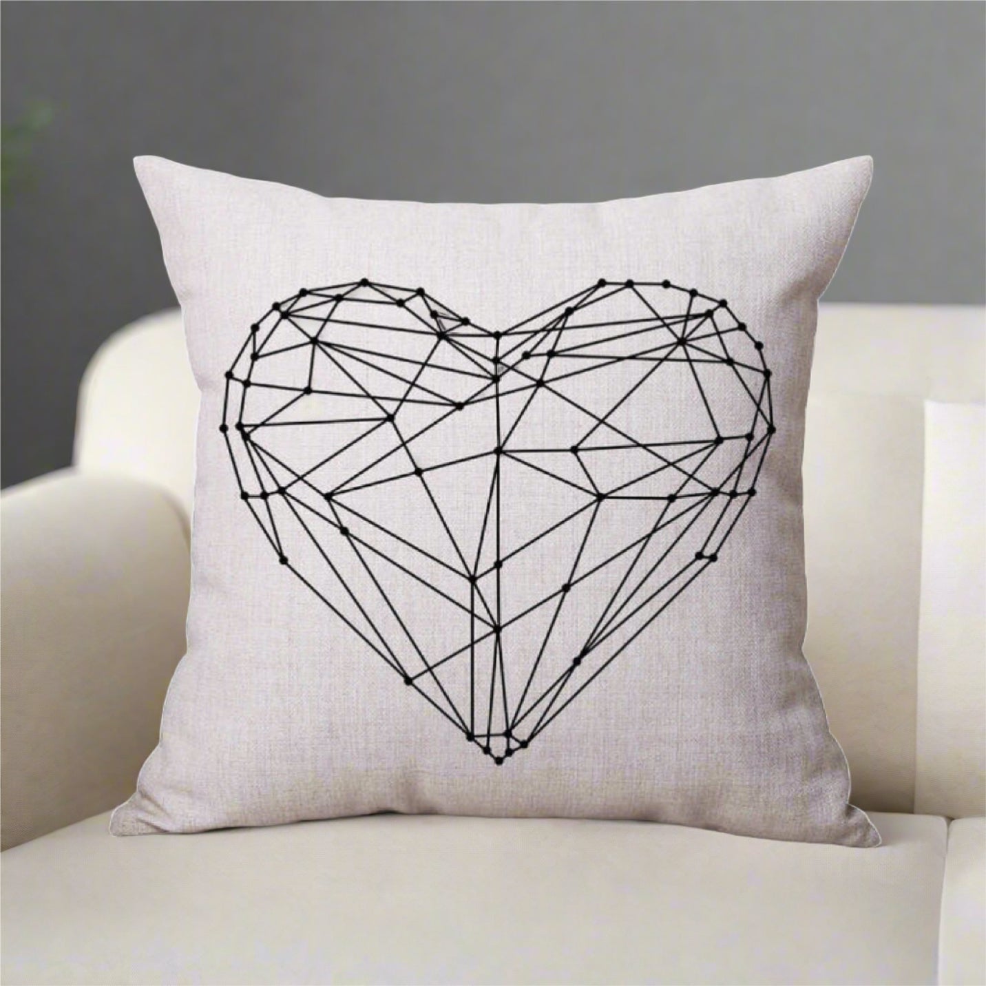 Black and White Heart Pattern White Pillowcase