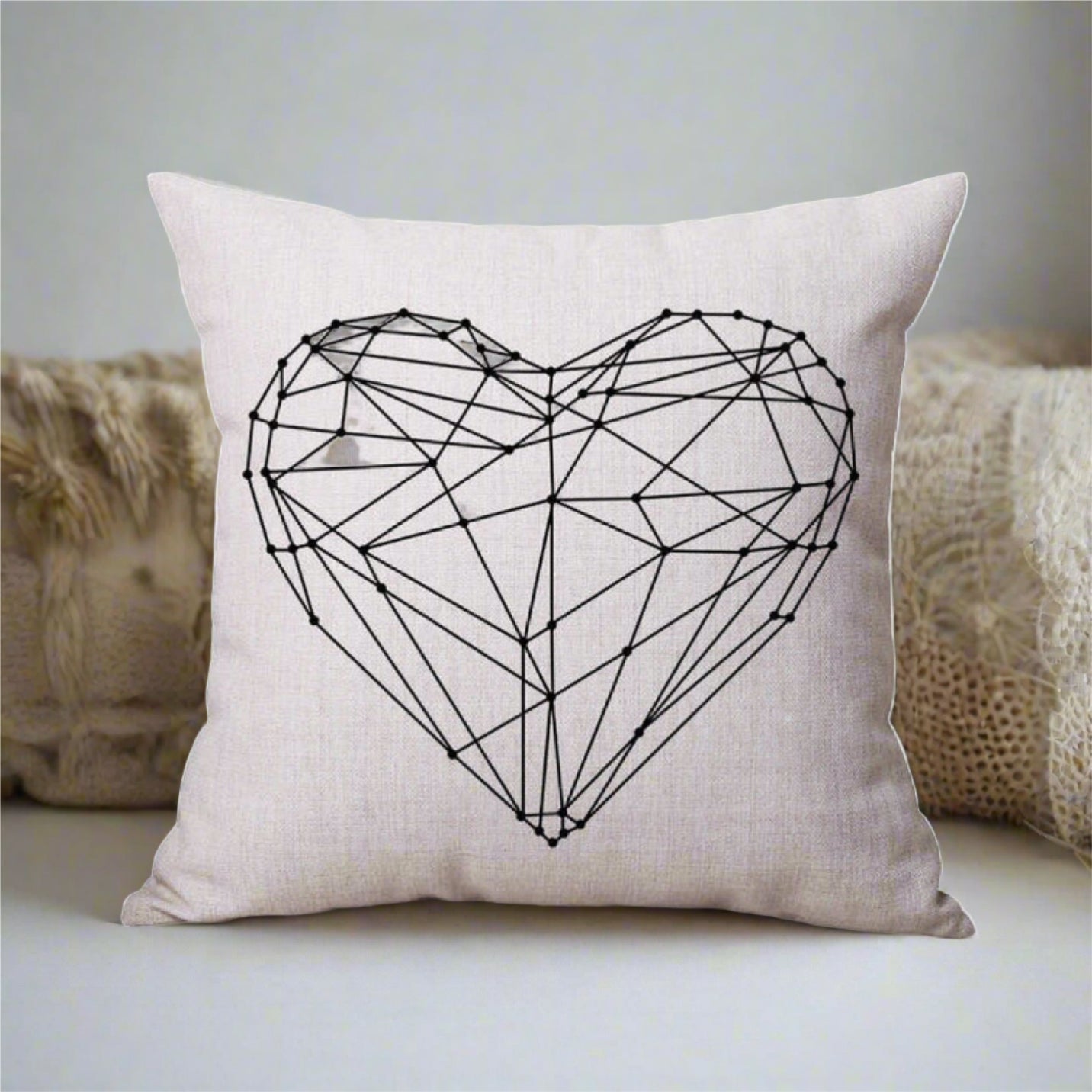 Black and White Heart Pattern White Pillowcase