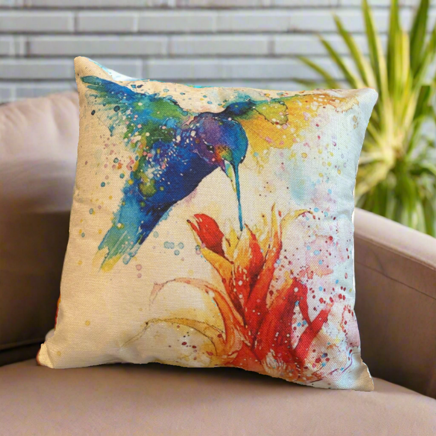 Oil Painting Blue Humming Birds With Flowers Pillow Cover