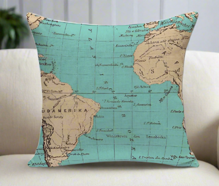 Blue Vintage World Map Pillow Cover