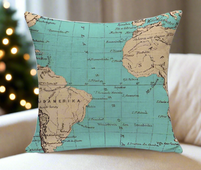 Blue Vintage World Map Pillow Cover